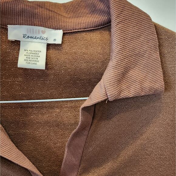 Urban Romantics Brown Crop Top Collared T-Shirt Size M - Picture 4 of 5
